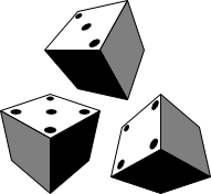 three six-sided dice