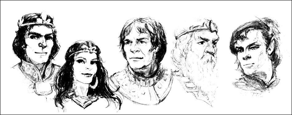 L to R: Duke Pwyll, Lady Bronwyn, Lord Sir Llewellyn Long-Hand, Gwydion pen Dafwyd, and Kelson Darktreader